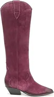 [Hcclijo] Retro Cow Suede Embroidered Women Knee High Boots Pointed Toe Spike Heel Long Western Boots