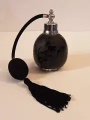 Black Perfume Atomizer Floral Sillouettes Black Tassel