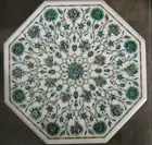 18" Marble Inlaid semi precious stones side table handmade art work