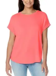 Buffalo David Bitton Women's French Terry Short Sleeve Tee Pink Punch, Small