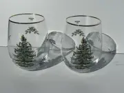 SPODE Glassware Stemless Wine Glass Christmas Tree Toy Set of 2 Gold Trim