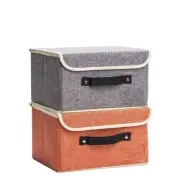 Small Storage Boxes with Lids 2 Pack Linen Collapsible Cube Storage Basket wi...