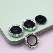 Camera Lens Protector for Samsung S25 Plus, Glitter Diamond Crystal Glass Screen Cover with Rhinestones (Green, S25 Plus)