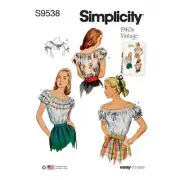 BLOUSE SEWING PATTERN Simplicity 9538 4-12 Womens Retro Vintage 40s Boho Top .