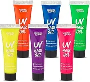 UV Neon Hair Gel Set - 6 Bright Non-Toxic Colors with Black Light Glow for Raves, Parties, Clubs, Halloween Costume - Non-Toxic Temporary Wash Out Color - by Splashes and Spills