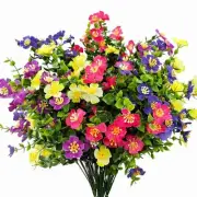 8 Bundles Artificial Flowers Outdoors UV Resistant Fake Plastic Silk Floral