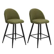Oikiture 2x Bar Stools Kitchen Dining Chairs Counter Stool Green Boucle Padded