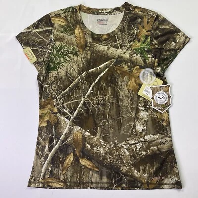 Magellan Realtree Edge Womens Large Short Sleeve Mesh Camo Hunting Shirt Casual