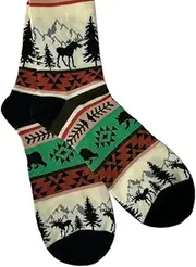 [Robin Ruth] Alaska Socks Alaska Unisex Moose Tree Patterns 75% cotton L/XL, Multi