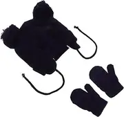 [FOMIYES] 1 Set Toddler Hat with Mittens Set Baby Kids Warm Knit Beanie Hat Thick Gloves Skiing Cap for Boys Girls Dark Blue