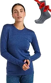 [Merino.tech] Merino Wool Base Layer Women 100% Merino Wool Midweight, Heavyweight Long Sleeve Thermal Shirt + Wool Socks