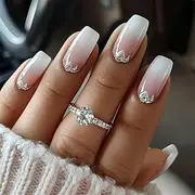 Virellay 24 pieces French false nails for sticking on - artificial nails (gradient diamond, medium)