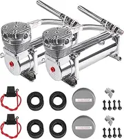 ZHSYMX Heavy Duty 200 PSI Air horn Compressor Dual Value Pack, 3/8 NPT Train Horn/Air Ride Compressor, Fittings for 12V Train/Truck/Car,Air Suspension horn Compressor SILVER