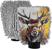 XYMZR Elk Portrait Graffiti Absorbent Microfiber Car Wash Mitt, Funny Cute Anime Scratch Free for Cars Cleaning, Home Cleaning Mitts, 2 Pack, 10.24” L x 7.09” W