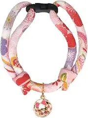 PetSoKoo Quality Chirimen Cat Collar with Clover Bell. Original Design. Japan Chirimen Style, Comfortable Durable Lightweight. Safety Quick Breakaway (Small (6-10 Inches,15cm-25cm), Sakura Pink)