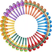 Hungdao 36 Pcs Mini Mexican Fiesta Wooden Maracas Bulk 6 Designs Wood Maracas for Kids Noisemaker for Fiesta Party Favors Cinco De Mayo Party Supplies decor Taco Tuesday Event Luau Games