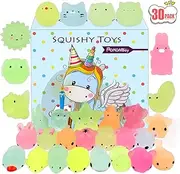 POKONBOY Mochi Squishy Toys Glow in The Dark for Party Favors - 30 Pack Mini Kawaii Cute Animal Squishies Stress Relief Squishy Animals Mochi Cat Squishy with Gift Box