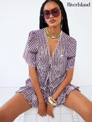 River Island Red Gingham Tie Front Top (H60712) | $92