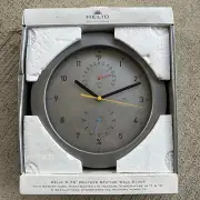 Helio Vintage Wall Clock Round Brushed Aluminum Design Weather Station; NOS