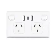 White Double GPO Power Point Socket w/ 2 x USB A & 1 x USB C