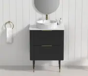 600-1500mm SUN Slim-Line Curved Black Fluted Wall Hung Vanity Cabinet Only