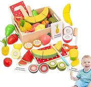 Wooden Food Set with Colorful Fruit and Veggies, Cutting Set with , Kitchen Accessories, Learning Included, 700g, for Home, School, and Travel