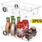 2PCS Fridge Organizer Bins on Wheels Clear Roll Out Drawer Refrigerator Dividers