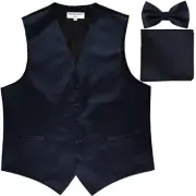 New Men's formal vest Tuxedo Waistcoat_bowtie & hankie set navy blue wedding