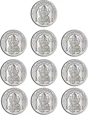 Ganpati Coin In Pure 999 Silver 10 Grams Set Of 10 Religious Coins