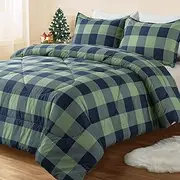 Andency Green Plaid Comforter Full (79x90Inch), 3 Pieces (1 Plaid Comforter and 2 Pillowcases) Buffalo Check Plaid Comforter Set, Geometric Checkered Comforter Bedding Set