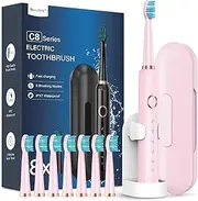 Coulax Electric Toothbrush - Coulax Sonic Electric Toothbrush Travel Toothbrush Rechargeable Teeth Rechargeable Teeth with 8 Brush Heads Bag, 5 Modes Light Pink
