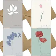 the lazy panda card company 12 Abstract Flowers Sympathy Cards with Envelopes - Made from Recycled Paper: Orchid, Poppies, Lotus Flowers, Tulips