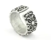 Flower textured Adjustable Ring Antique Silver Plated Brass 19mm 9US size 3262