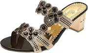 [Generic] Women Fashion Rhinestones Heeled Slides Glitter Sequins Low Heel Mules Sandals Open Peep Toe Hoilday Flip Flops (14 Black 4.5 UK)
