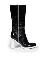 Black Patent Contrast Stitch Logo Boots