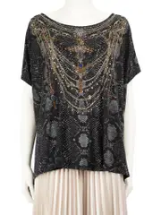 Black Snake Printed Embellished Top