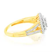 9ct Yellow Gold Cushion Shaped Ring in 1/5 Carat Natural Diamonds, M