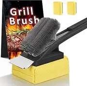 TNTOR Grill Brush with Scraper-Dual Head Design BBQ Clearning Brush for Outdoor Grill with Sponge & Wire Bristles - Removable Head Grill Cleaner Accessories for Gas/Charcoal Grilling Grates