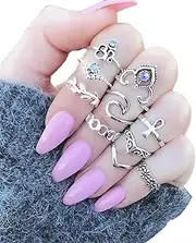 [VPbao] 10pcs Women Bohemian Vintage Ring Set Leaf Flower Hollow Rings Jewellery