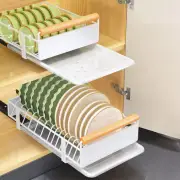 Pull-out Dish Storage Basket Heavy Duty Bowl Rack with Sliding Drawer Organizer