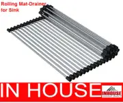 468x440mm Roll Up S/Steel Heat Mat Food Dish Mug Cutlery Drying Rack