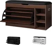 ALFORDSON Shoe Cabinet Bench Shoes Storage Rack Adjustable Cabinets Organiser Drawer Shelf with Flip Doors, Wooden Home Furniture for Living Room, Entryway, Hallway, Upgraded Model, Walnut
