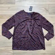Club Monaco Women's Twist Front Printed Blouse Geometric Pattern Size S Blue