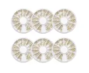 6 Boxes Gold Metal Nail Art Studs Glod Nail Charms Mix Colorful Pearls 3d Nail Jewels Decoration