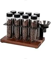 watchget Coffee Bean Storage with Hopper Woodern Display Rack with 8 Single Dose Coffee Bean Storage Tubes with One-way exhaust valve,B