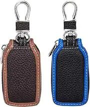 2 Pieces Universal Car Key Case Leather Car Key Chain Case Holder Key Fob Protector Car Key Fob Cover Case with Metal Hook and Zipper for Remote Key