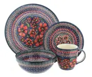 Blue Rose Polish Pottery Jungle Flower 16 Piece Dinner Set