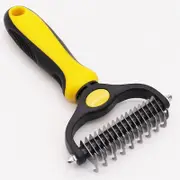 Pet Grooming Brush - Double Sided Shedding and Dematting Undercoat Rake Comb for Dogs and Cats,Extra Wide, Yellow