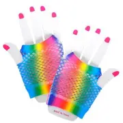 Rainbow Short Fishnet Mesh Fingerless Gloves Coloured Rainbow Costume Accessory