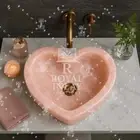 18" Heart Shaped Rose Quartz Crystal Sink | Hand-Carved Stone Wash Basin bowl